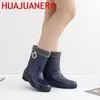 Rubber Rain Boots for Women Waterproof High Heel Fashion Girls Shoes Ladies Short Ankle PVC Rainboots Non-slip Fur Leather Boots 231226