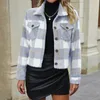 Jaquetas femininas casual moda jaqueta curta xadrez botão de lã mulheres zip up