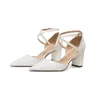 Sapatos de vestido Chunky Heel Wedding Mulheres 7cm High Bridal Ankle Strap Party