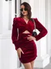 Casual Dresses Sexy Samt Bodycon Minikleid Puffärmel V-Ausschnitt Paket Hüfte Slim Prom Party Für Frauen Mode Elegante Weibliche Vestidos