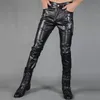 Idopy Men's Leather Pants Punk Style Skinny Zippers Party Stage Performance Night Club Steampunk Faux Pu Leather Trousers 231226