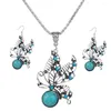Ensemble collier et boucles d'oreilles pour femmes, pendentif turquoise multi-style et belle forme de cœur papillon