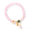 Strand Minar Zoete 14K Goud Koper Roze Kleur Kristal Jade Natuursteen Perzik Bloesem Letter Munt Kralenarmband voor dames