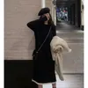 ニット韓国スタイルのドレス長袖ミディブラックセータードレス豪華な秋の冬のドレスの内外231226