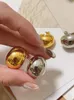 HUANZHI Orecchini a sfera di colore dorato Semicerchio spesso a forma di C Hollow Minimalista Retro irregolare Orb Studs Chic per gioielli da donna 231226