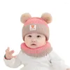 Berets 1Set Baby Hat Scarf Set Bear Warm Knitted Children Winter Cap Bonnet Infant Toddler Kids Boys Girls Crochet Beanie 1-5Y