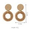 Dangle Earrings Bohemian Ladies Handmade Vine Rattan Straw Woven Drop For Women Boho Geometric Round Wooden Earring Jewelry Gift