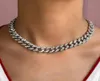 Łańcuchy punkowa kryształowa klamra miami grube kubański naszyjnik dla kobiet lodowane pełne nożyce metalowe metalowe naszyjniki 8046605