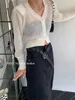 Maglioni da donna Corea del Sud Chic all'inizio della primavera tinta unita moda breve dopo aver annodato la camicetta cardigan lavorata a maglia a maniche lunghe con spalline vuote