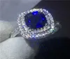 Women Fashion cushion cut 3ct Blue 5A zircon crystal 925 Sterling silver Engagement wedding band ring for women Bijoux6822296