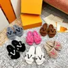 Luxury designer shoes Skin plush slippers women slippers plush black brown Fluffy mop comfortable soft size Cotton sandals