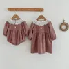 Girl Dresses 2023 Korean Couple Look For Kids Children Vintage Boutique Lace Collar Plaid Series Dress And Romper Autumn Infant Wear