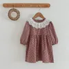 Girl Dresses 2023 Korean Couple Look For Kids Children Vintage Boutique Lace Collar Plaid Series Dress And Romper Autumn Infant Wear