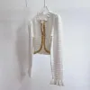 Femmes Designer Printemps Vestes Imprimé Boucle En Métal Tricoté Mode Slim Fit Blanc Broderie Cardigan À Manches Longues Top Qualité