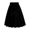 Skirts Women's High Waist A-Line Skirt Belted Bow Big Swing Skater Summer Dating Party Midi Retro Office Lady Workwear