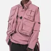 Klassisk multi pocket taktisk väst kappa japanska par arbetskläder hiphop streetwear rosa enkelknapp ärmlösa jackor 231226