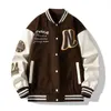 Embroider Letters N Men Varsity Bomber Jacket Oversize Vintage Y2k Baseball Coats Women Leather Sleeve Green Autumn Outerwear 231225