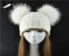 Winter Real Fur Ball Beanie Hat for Women Ladies y Double Natural Raccoon Pom Skullies With 2 Pompom 2112295093192