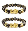 Bracelets de charme 1PC Golden Pixiu Obsidian Bracelet Feng Shui Black Perle Alliage Richesse À La Main Chanceux Amulette Gift1577955