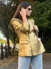 Mode Metallic Gold Anzug Jacke Frauen Vintage Einreiher Langarm Casual Blazer Mantel 2023 Büro Dame Straße Oberbekleidung 231226