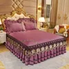 Luxury Bed Skirt Crystal Velvet Double Bedspread Lace Linen Embroidery Bedcover Bedding Set Queen King Size Decoration 231225