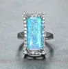 Wedding Rings Vintage Silver Color Ring Big Rectangle Stone Engagement Cute Female White Blue Fire Opal For Women Jewelry9743187