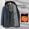 Manteau d'hiver mi-long pour hommes, 95KG 5XL, veste Papa chaude, doublure en graphène, chapeau épais détachable, Long Business, 2385 231225