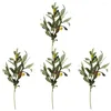 Dekorativa blommor Simulerad olivgren med fruktkrypterat bladbröllop vardagsrum sovrum matbord 4st (3-lång gren)