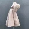 Janefur Cashmere Poncho Cape med päls krage barn flickor söta rosa ull kappa riktiga barn vinterrock 231226