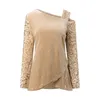 Blusas femininas blusa de lantejoulas malha ombro frio splice mangas compridas glitter túnica topo elegante brilhante das mulheres topos e blusa mujer