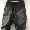 Idopy Men's Winter Warm Faux Leather Harem Pants Elastic Waist Drawstring Pu Joggings Male 231226のズボン