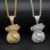 UWIN US Money Bag Necklace Pendant Full Bling Cubic Zirconia Iced Out Gold Chains Silver Gold Hiphop Jewelry for Men289k