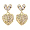 Dangle Earrings ZHINI Design Korean Gold Love Heart Drop For Women Luxury Zircon Long Earring Wedding Fashion Jewelry