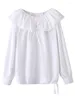 Women's Blouses 2023 Summer Doll Collar Long-Sleeved Loose Cotton Shirt Bowknot White Simple Commuting All-Match Fashion Top