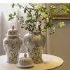 Storage Bottles Flower And Bird Patterns Ginger Jar Ceramic Artificial Vase Porcelain Jewelry Jars Cosmetic Containers