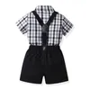 Kläder sätter formella pojkevärdet barn Bomull Summer Set Black White Plaid Top Kid Gentleman Suit Handsome 1 2 3 4 5 6 7y