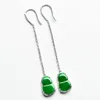 Orecchini pendenti S925 Argento sterling Giada Carino intarsiato Calcedonio Gancio per l'orecchio Donna Pieno verde zucca Temperamento Moda