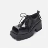 Jurk Schoenen Vrouwen Vierkante Neus Leer Mary Janes Meisjes JK Uniform Hoge Hak Lace Up Platform Pompen Vrouwelijke Dikke Bodem Oxfords