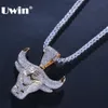 Uwin Drop Charm King Bull Iced Out Pendant med Round Cut 4mm Tennis Chains Halsband Hiphop Cubic Zirconia Jewelry J190713415