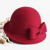 Anne Hediye Kadınlar Kış% 100 Yün Kuşa Kuşa Kuşa Hit Cloche Hats Lady Elegant Up-Dönüş Brim Bowknot Fedora Şapkası 231225