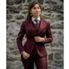 Abito formale da donna 3 pezzi da lavoro blazer bordeaux pantaloni set gilet doppio petto abiti da donna 231225