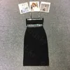 Sexy Rhinestone Camisole Skirt Women Elastic Waisted Package Hip Skirt Fashion Slim Knitted Suspenders Skirt 2 Piece Set