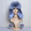 Winter Fur Hat for Women Hat With Ear prawdziwe lis futra czapki rosyjskie kobiety Bombowce czapki czapki traper czapka camo hurtowa 231225