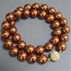 Shell Jewellery 12mm Brown Color South Sea Shell Pearl Necklace Rhinestone Magnet Clasp New 210E