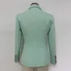 HIGH STREET Klassische Barock-Designerjacke für Damen, zweireihiger strukturierter Blazer mit Löwenknöpfen aus Metall, Mintgrün 231225