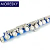 MORESKY Flute 16 Close Holes C Keys Instrument Cupronickel Nickel Plated Blue Flute With E Key