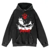 Anime Berserk Hoodie Sweatshirts Vintage Siyah Erkekler Giyim% 100 Pamuk Asit Yıkama Hoodies Kadın Hip Hop Y2K Giysileri Büyük Boy