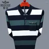 Herren Polos Mode Revers Knopf Gespleißte Taschen Gestreifte Poloshirts Kleidung 2023 Herbst Winter Lose Koreanische Tops Allgleiches T-Shirt