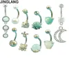 JINGLANG Requintado 10pce Conjunto de Imitação de Opala Mão Agarrando Umbigo Anel Piercing Jóias Umbigo Unhas Corpo Jewely1442917