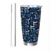 Tumblers Ciência Matemática Peças de Pi Blue Tumbler Vácuo Isolado Copo Térmico com Tampa Palha Dupla Parede Canecas Bebida Fria 20oz